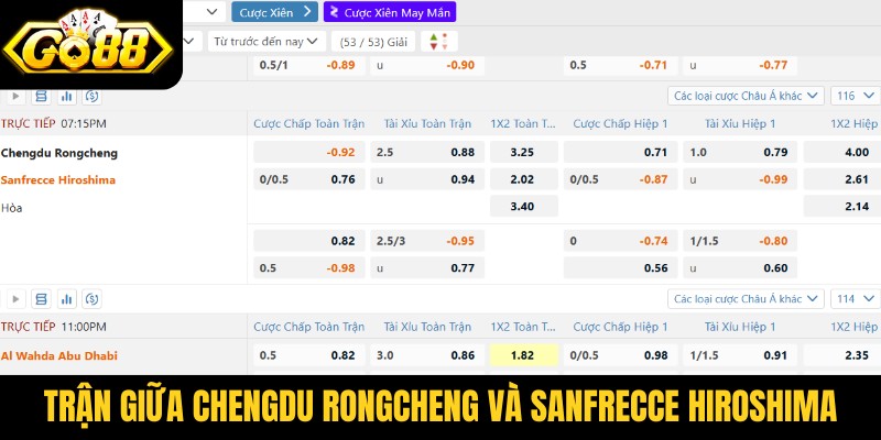 Trận giữa Chengdu Rongcheng và Sanfrecce Hiroshima